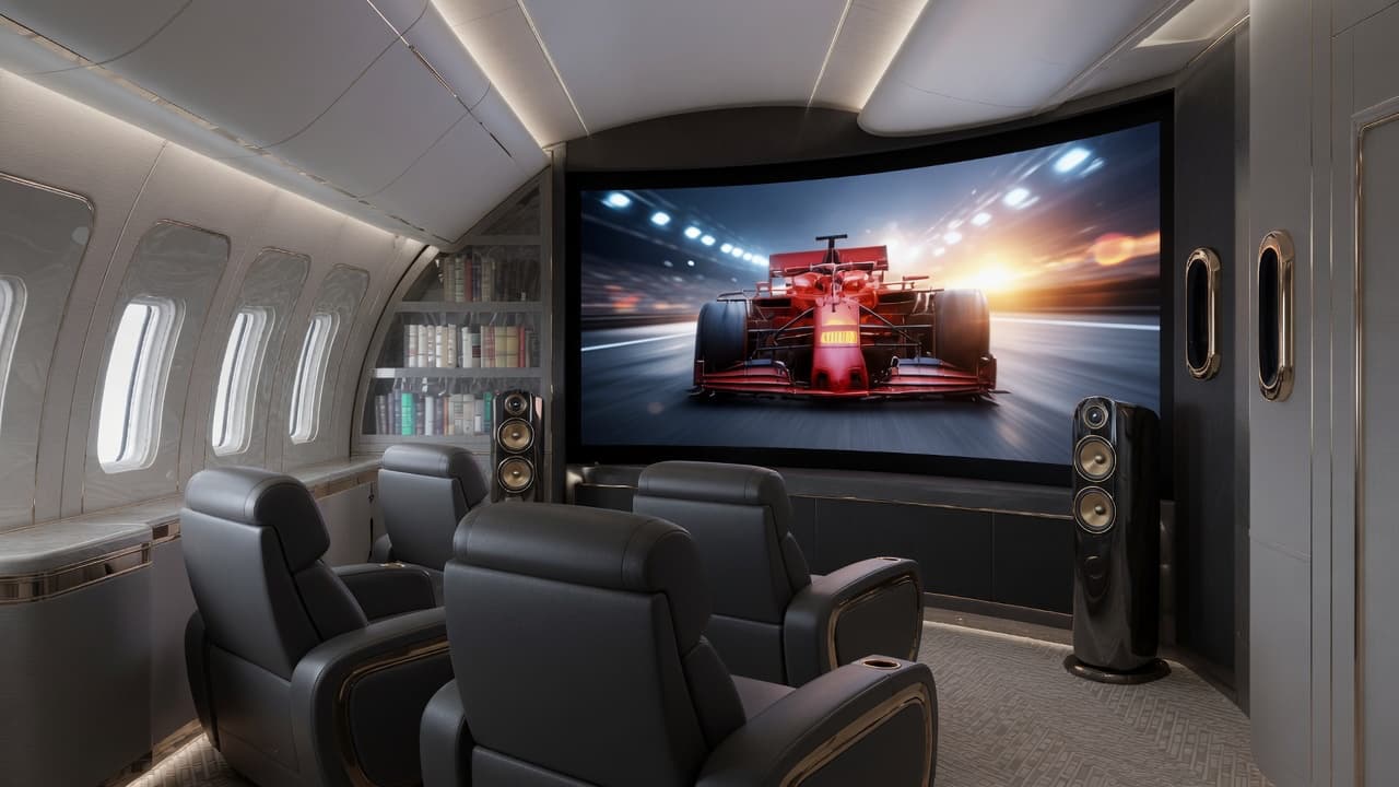 VVIP aircraft private cinema — Dolby THX theatre with reclining seats and large screen
